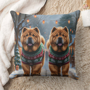 Chow Chow Hunde Weihnachten Schnee Urlaub Kissen