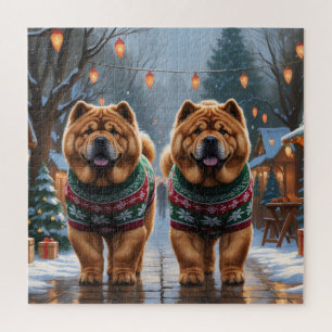 Chow Chow Hunde Weihnachten Schnee Urlaub Puzzle