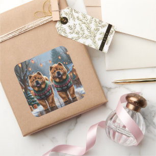 Chow Chow Hunde Weihnachten Schnee Urlaub Quadratischer Aufkleber