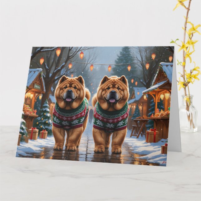 Chow Chow Hunde Weihnachtsschneeferien Karte (Gelbe Blume)