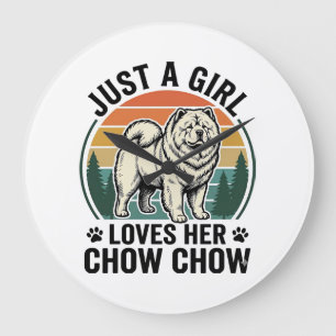 Chow Chow Hundeshirt Vintage Mädchen Hunde Liebhab Große Wanduhr