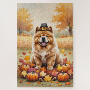 Chow Chow im Herbstlaub Erntedank Kunst Puzzle