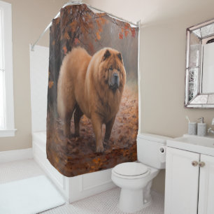 Chow Chow im Herbstlaubfall inspiriert Duschvorhang
