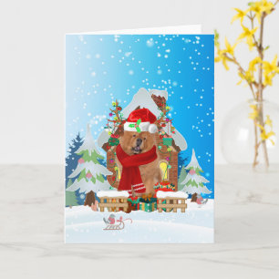 Chow Chow im Schnee mit Weihnachtsgeschenke Karte