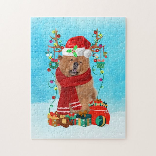 Chow Chow im Schnee mit Weihnachtsgeschenke Puzzle (Vertikal)