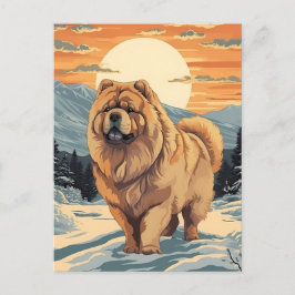 Chow Chow in den schneebedeckten Bergen bei Sonnen Postkarte