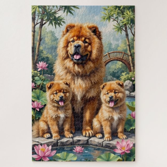 Chow Chow Lotusgarten Kunst Puzzle (Vertikal)