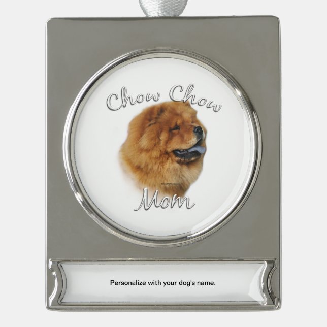 Chow Chow Mama Schlüsselanhänger Banner-Ornament Silber (Vorderseite)