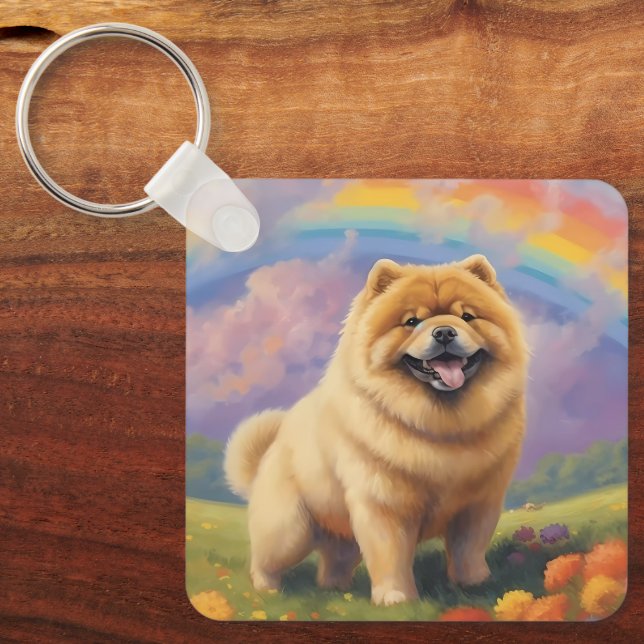Chow Chow Memorial Custom Dog Name Rainbow Bridge Schlüsselanhänger (Vorderseite)