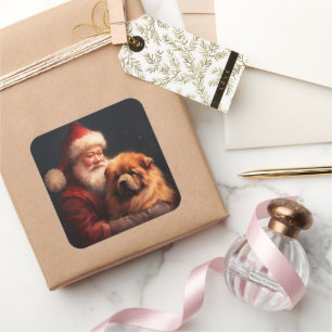 Chow Chow mit dem Weihnachtsmann Festive Weihnacht Quadratischer Aufkleber