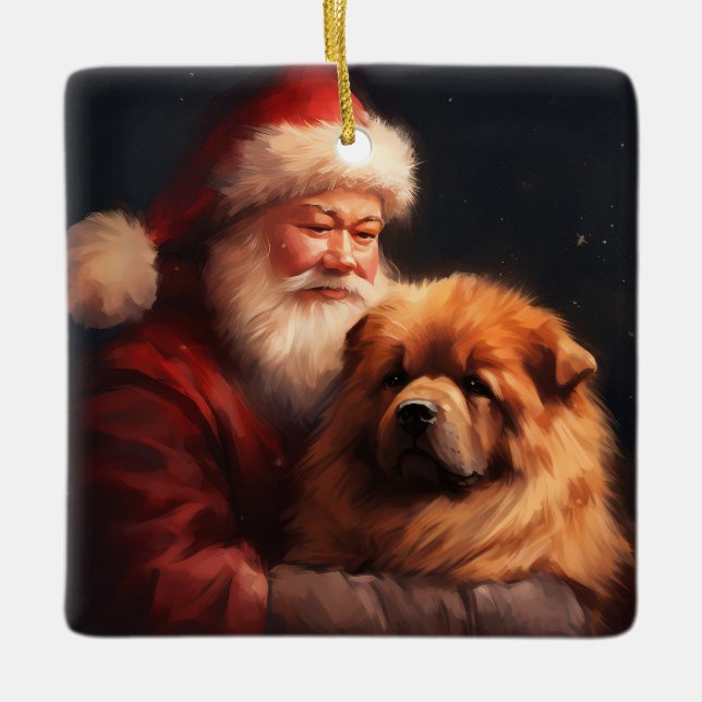 Chow Chow mit dem Weihnachtsmann Weihnachten Keramikornament (Vorderseite)