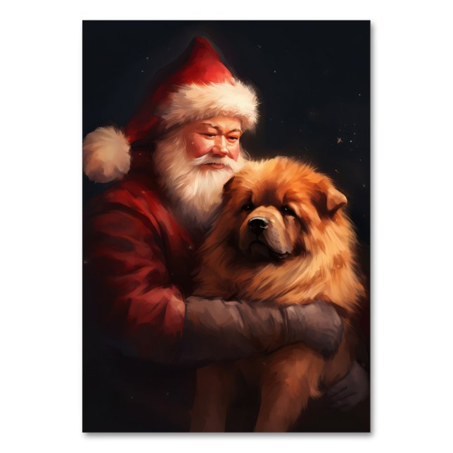Chow Chow mit dem Weihnachtsmann Weihnachten Tischnummer (Vorderseite)