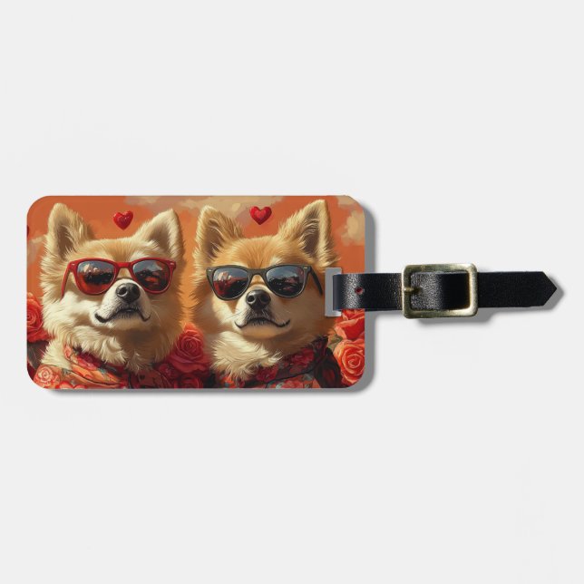 Chow Chow mit Herz-Rose Valentinstag Gepäckanhänger (Vorderseite horizontal)