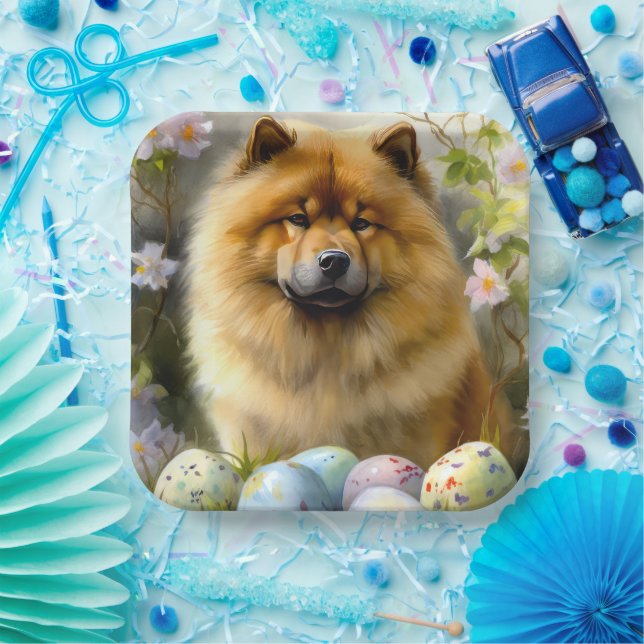 Chow Chow mit Ostereier Urlaub Pappteller (Party)