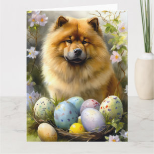 Chow Chow mit Ostereiern Feiertag Karte