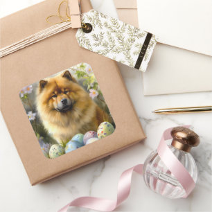 Chow Chow mit Ostereiern Feiertag  Quadratischer Aufkleber