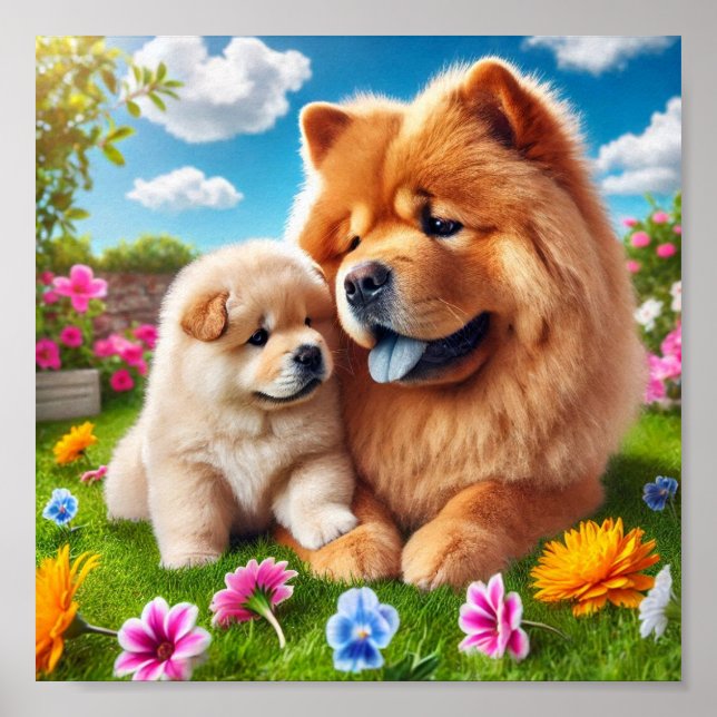 Chow Chow Mutter und ihr Welpe Poster (Vorne)
