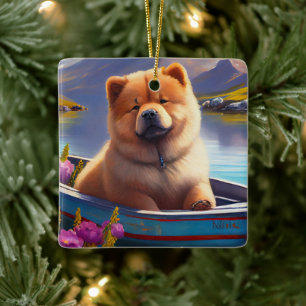 Chow Chow on a Paddle: Ein Landschaftliches Abente Keramikornament