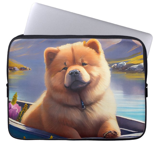 Chow Chow on a Paddle: Ein Landschaftliches Abente Laptopschutzhülle (Vorderseite)