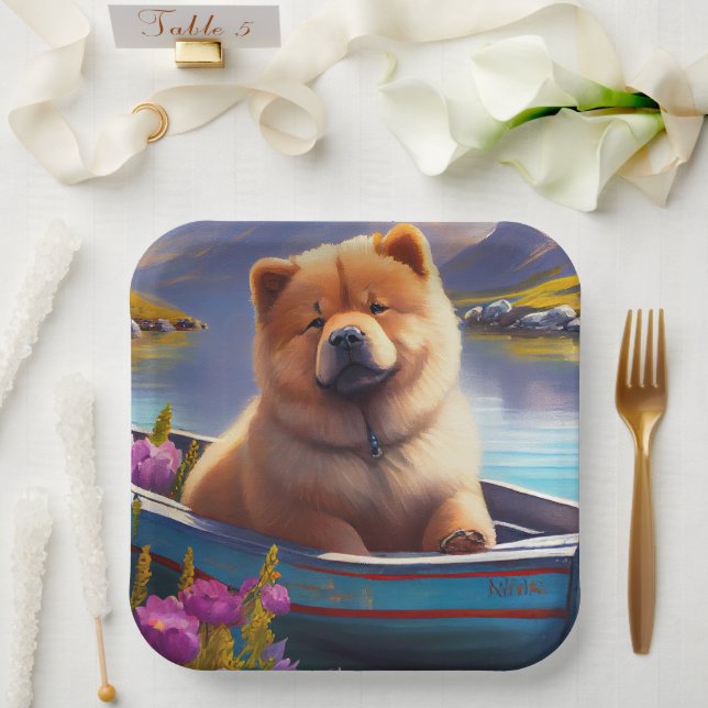 Chow Chow on a Paddle: Ein Landschaftliches Abente Pappteller (Hochzeit)