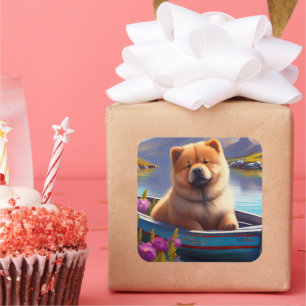 Chow Chow on a Paddle: Ein Landschaftliches Abente Quadratischer Aufkleber