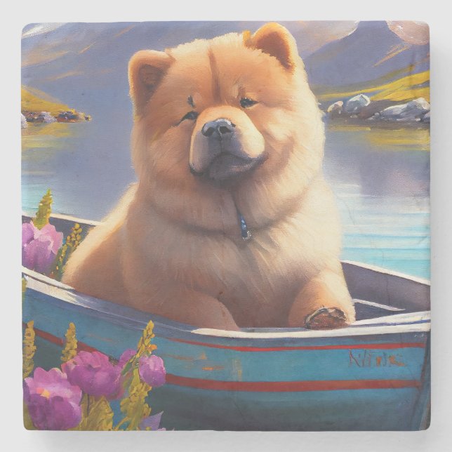 Chow Chow on a Paddle: Ein Landschaftliches Abente Steinuntersetzer (Vorderseite)