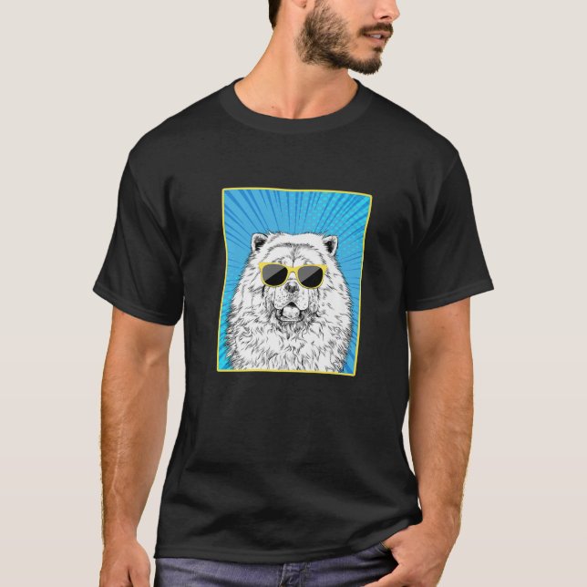 Chow Chow Portrait Pop Art Dog mit Sonnenbrille T-Shirt (Vorderseite)
