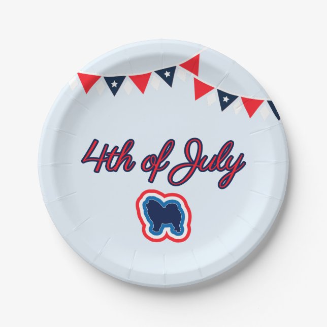 Chow Chow Red White und Blue 4. Juli Artikel Pappteller (Vorderseite)