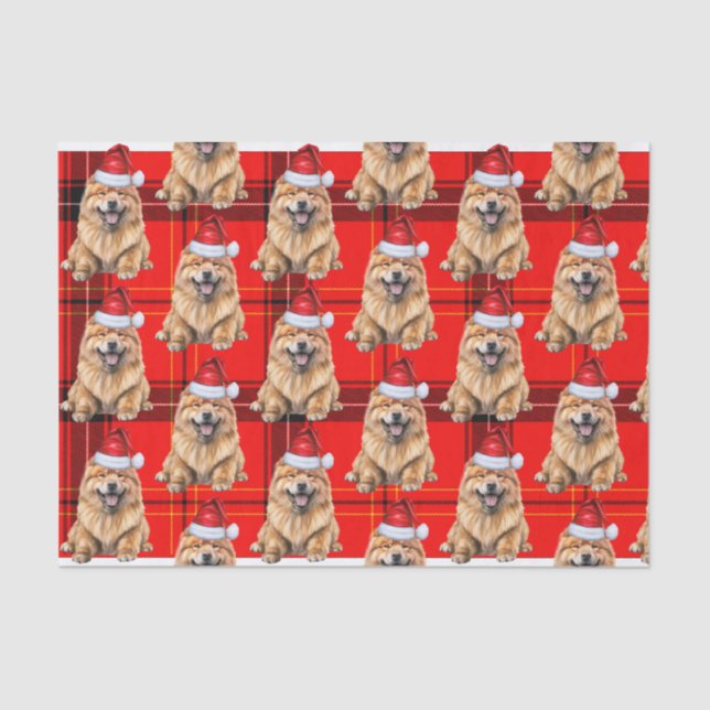 Chow Chow Santa Dog an Karierten Weihnachtsfeierta Seidenpapier (Vorderseite)