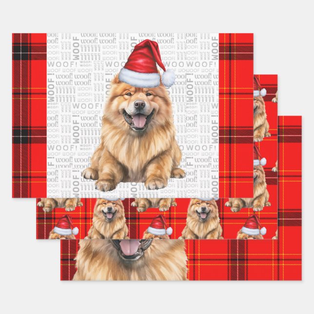 Chow Chow Santa dog in den Karierten Weihnachtsfer Geschenkpapier Set (Set)
