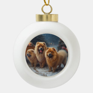 Chow Chow Schnee-Schlitten-Weihnachtsdekoration Keramik Kugel-Ornament