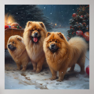 Chow Chow Schneeweißer Schlitten Weihnachtsdekorat Poster