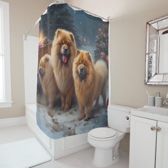 Chow Chow Snowy Sleigh Weihnachtsdekor Duschvorhang (Beispiel)