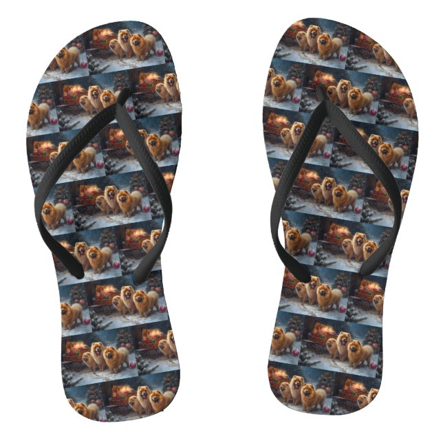Chow Chow Snowy Sleigh Weihnachtsdekor Flip Flops (Fußbett)