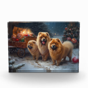 Chow Chow Snowy Sleigh Weihnachtsdekor Fotoblock