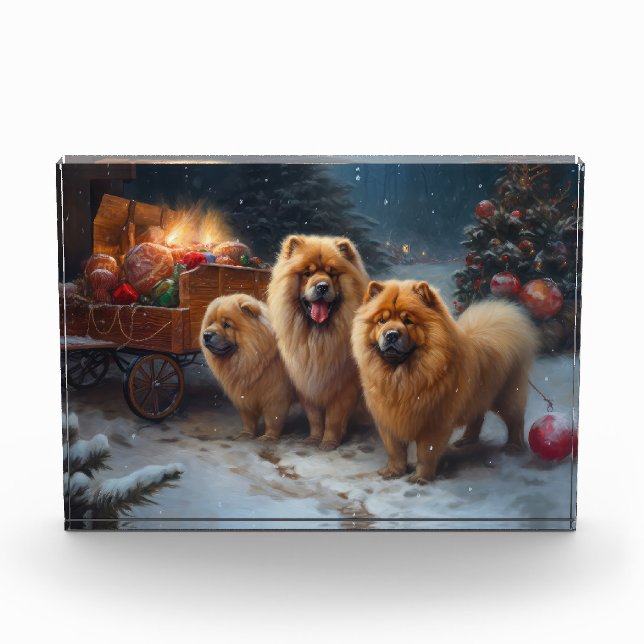 Chow Chow Snowy Sleigh Weihnachtsdekor Fotoblock (Vorderseite)