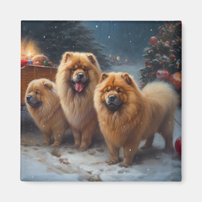 Chow Chow Snowy Sleigh Weihnachtsdekor Magnet (Vorne)