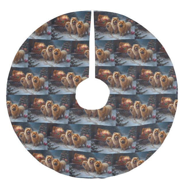 Chow Chow Snowy Sleigh Weihnachtsdekor Polyester Weihnachtsbaumdecke (Vorderseite)