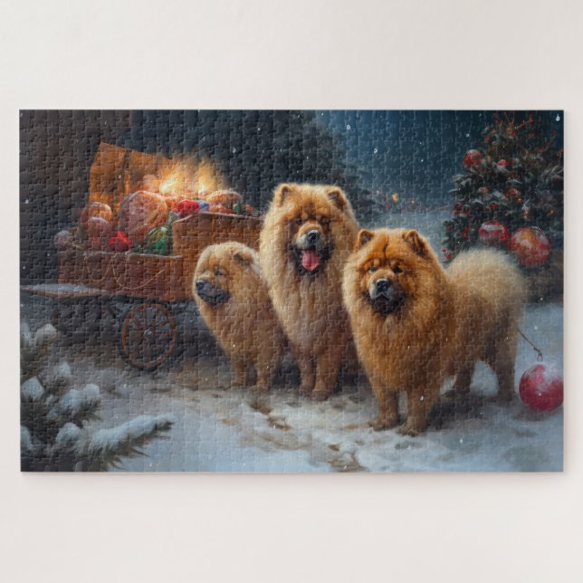 Chow Chow Snowy Sleigh Weihnachtsdekor Puzzle (Horizontal)