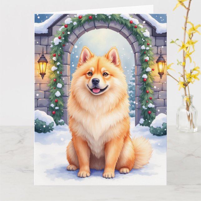Chow Chow Snowy Stone Courtyard Christmas Art Karte (Gelbe Blume)