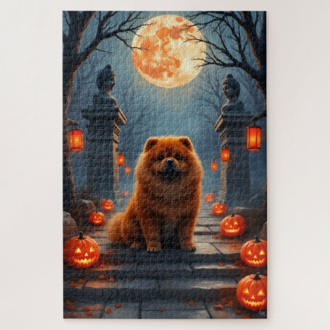 Chow Chow verlassener Tempel Halloween Kunst Puzzle (Vertikal)