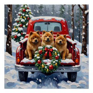 Chow Chow Weihnachten Rotes Lastwagen Urlaub Poster