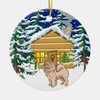 Chow-Chow-WeihnachtsBlockhaus Keramikornament