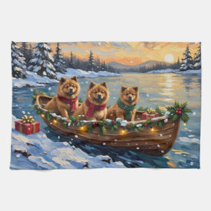 Chow Chow Weihnachtsboot-Feiertag Geschirrtuch