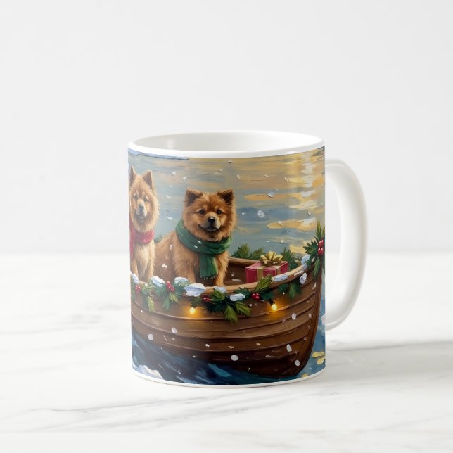 Chow Chow Weihnachtsboot-Feiertag Kaffeetasse (VorderseiteRechts)