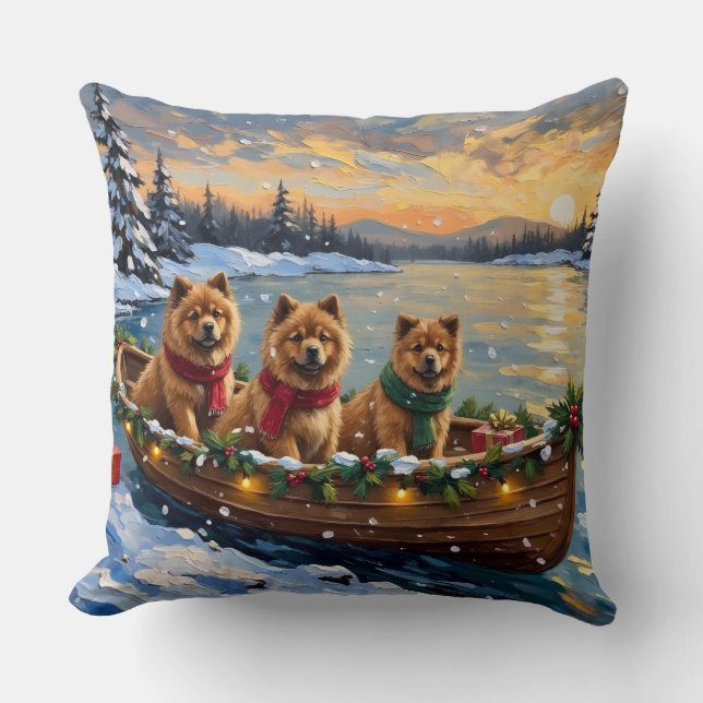 Chow Chow Weihnachtsboot-Feiertag Kissen (Vorderseite)