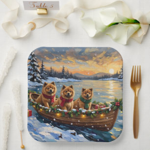 Chow Chow Weihnachtsboot-Feiertag Pappteller
