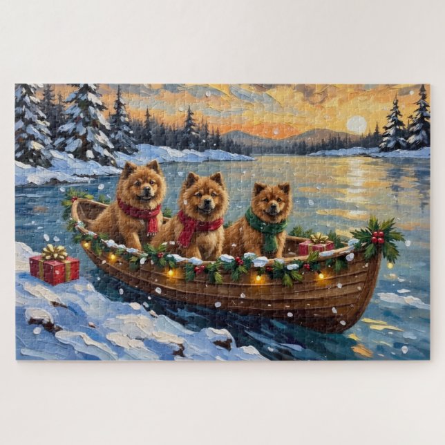 Chow Chow Weihnachtsboot-Feiertag Puzzle (Horizontal)