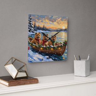 Chow Chow Weihnachtsboot-Feiertag Quadratische Wanduhr