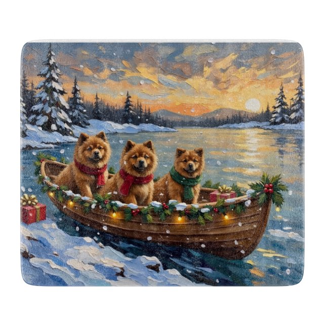 Chow Chow Weihnachtsboot-Feiertag Schneidebrett (Vorderseite)